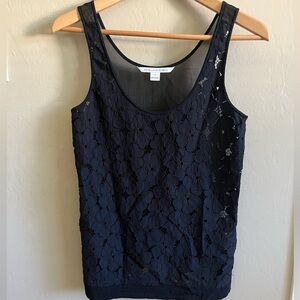 Diane Von Furstenberg Sheer Lace Floral Blouse Tank Size 0
